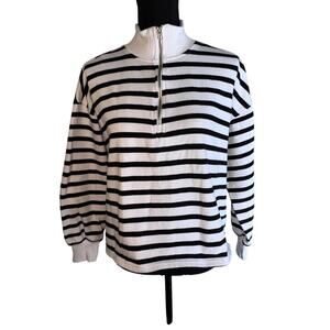 C & C California nautical black white striped 1/4 zip mock neck sweatshirt sz L